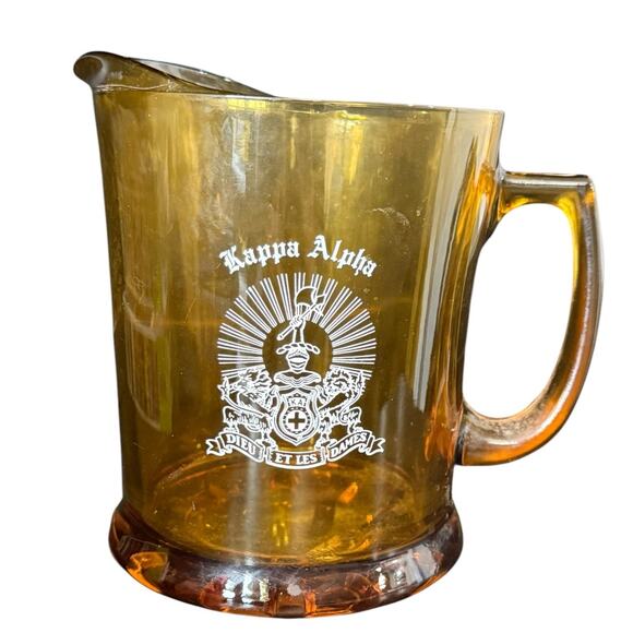 Kappa Alpha Order Beer Pitcher Large Heavy Amber Glass 7" Fraternity Lager Jug - Picture 1 of 10